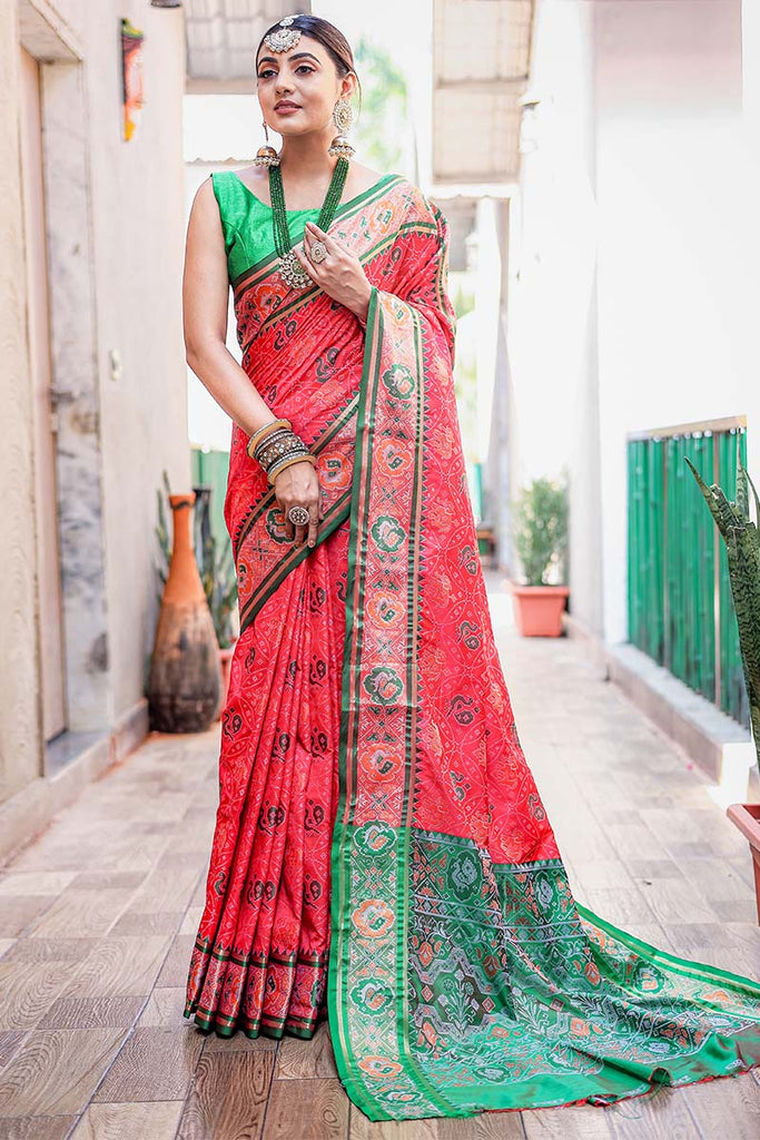 Carmine Pink Zari Woven Patola Silk Saree