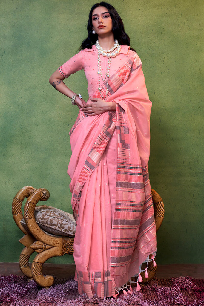 Carnation Pink Cotton Silk Saree