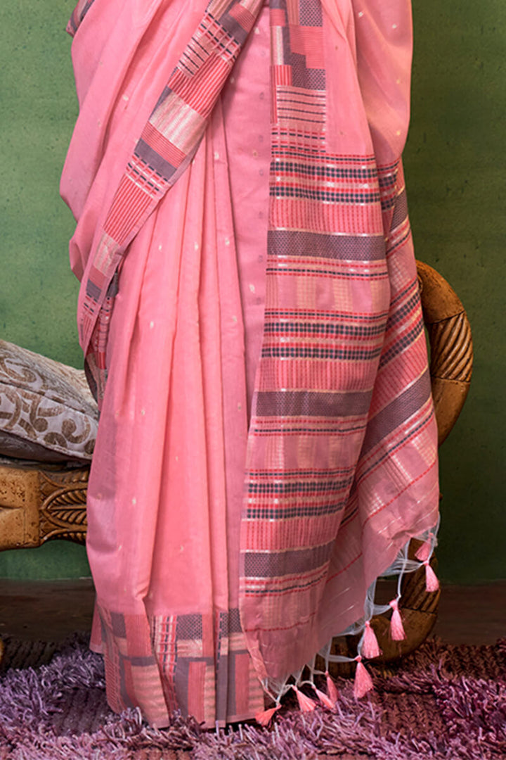 Carnation Pink Cotton Silk Saree