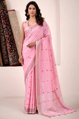 Carnation Pink Linen Cotton Silk Saree