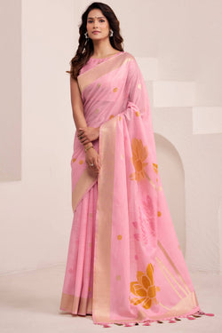Carnation Pink Soft Linen Silk Saree