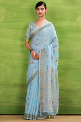Carolina Blue Linen Silk Saree