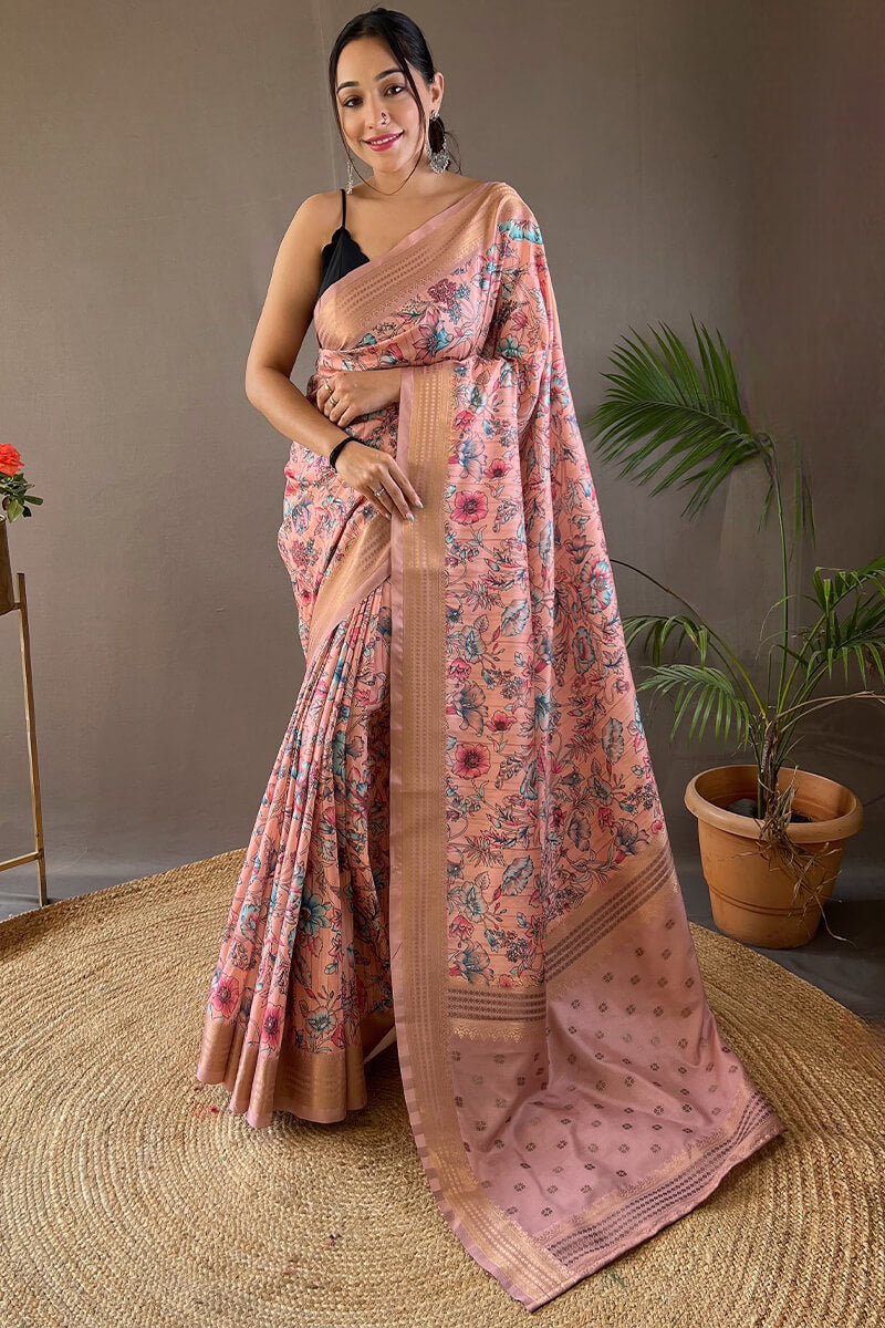 Carousel Pink Printed Soft Silk Saree