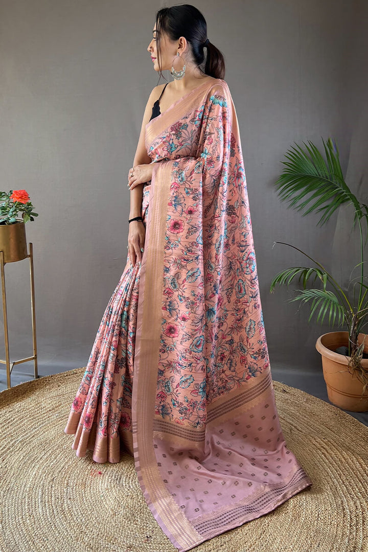 Carousel Pink Printed Soft Silk Saree