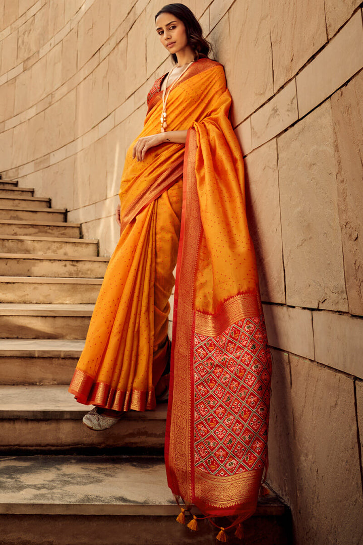 Carrot Orange Patola Silk Saree