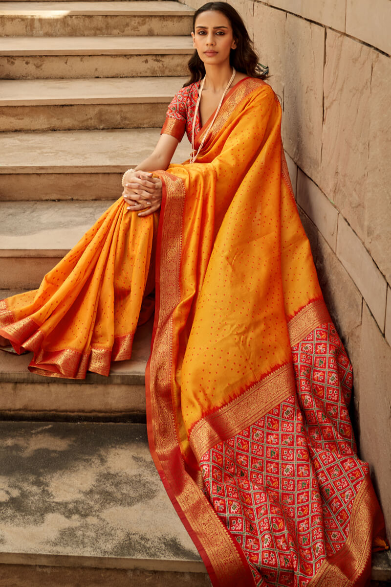 Carrot Orange Patola Silk Saree