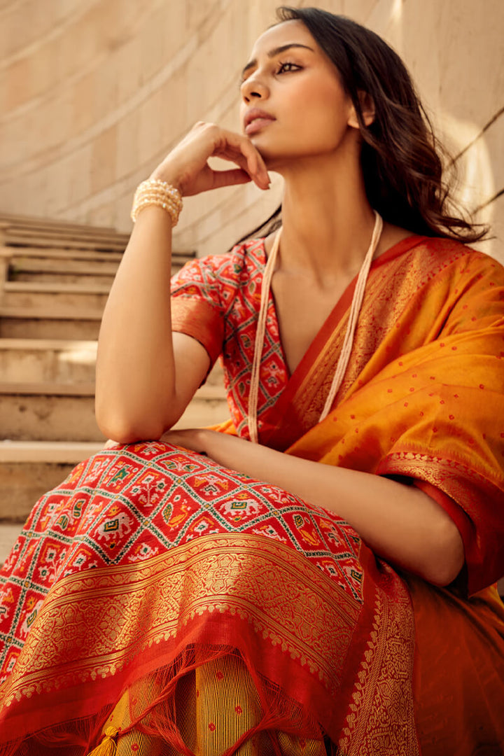 Carrot Orange Patola Silk Saree