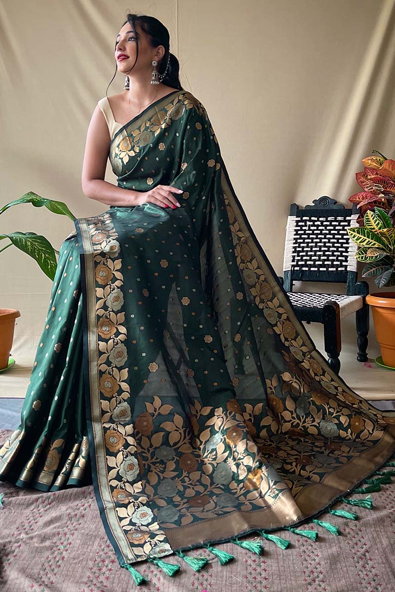 Casal Green Soft Banarasi Silk Saree