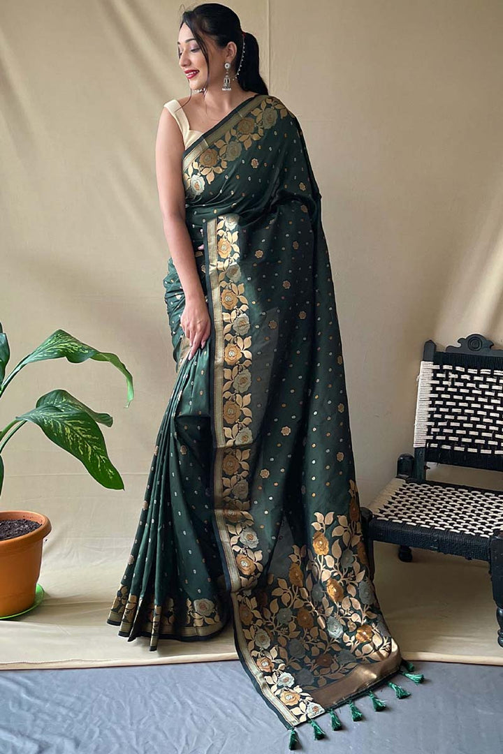 Casal Green Soft Banarasi Silk Saree