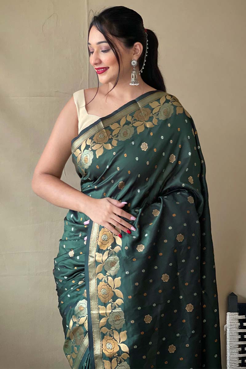 Casal Green Soft Banarasi Silk Saree