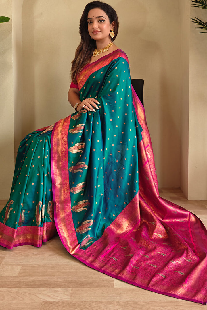 Casal Green Zari Woven Banarasi Soft Silk Saree