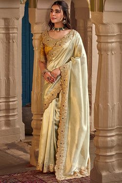 Cashmere Beige Hand Work Viscose Saree with Stiched Blouse