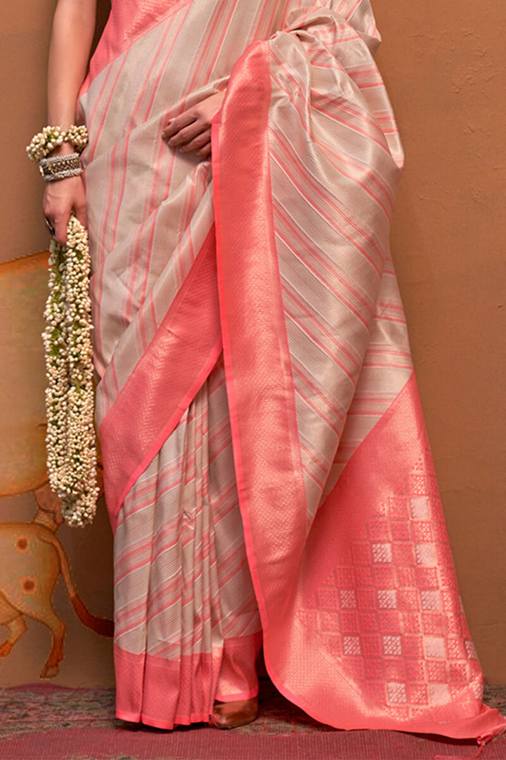 Cashmere Beige Handloom Banarasi Silk Saree