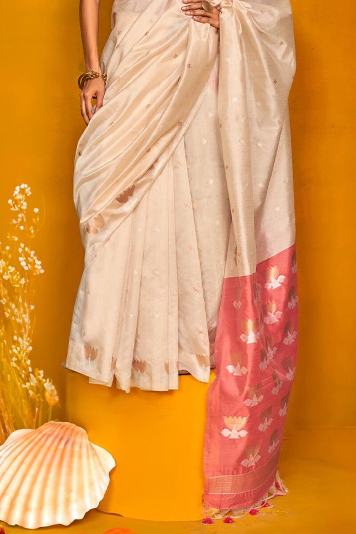 Cashmere Beige Handloom Tussar Silk Saree