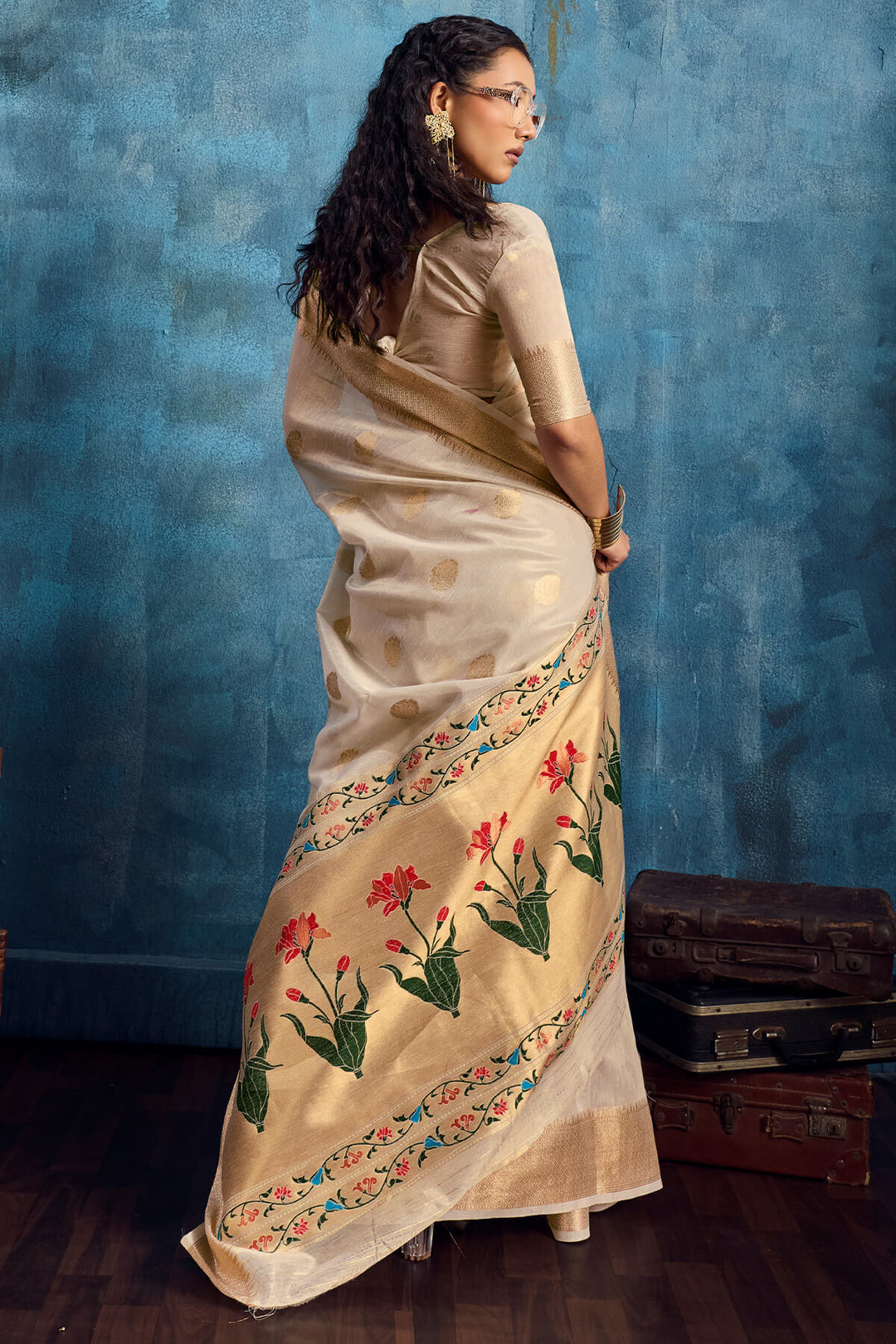 Cashmere Beige Paithani Tissue Silk Saree