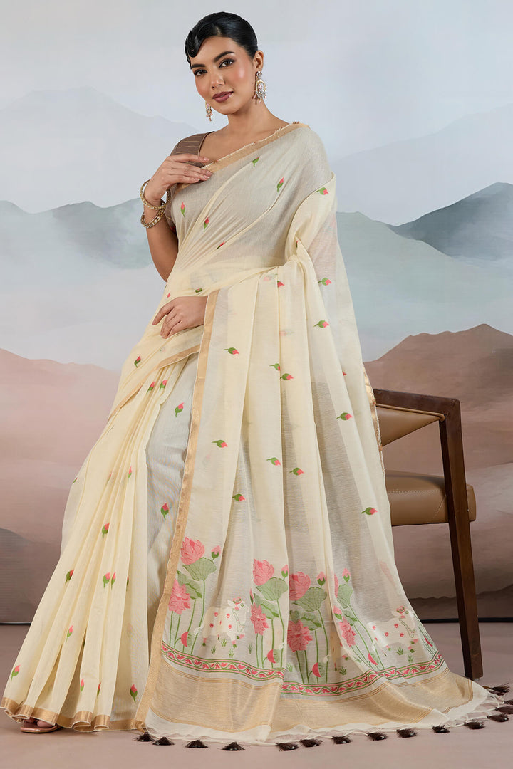 Cashmere Beige Woven Spun Cotton Saree