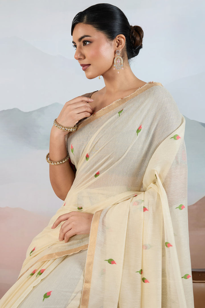 Cashmere Beige Woven Spun Cotton Saree