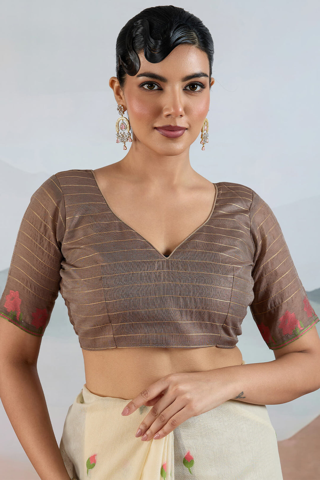 Cashmere Beige Woven Spun Cotton Saree