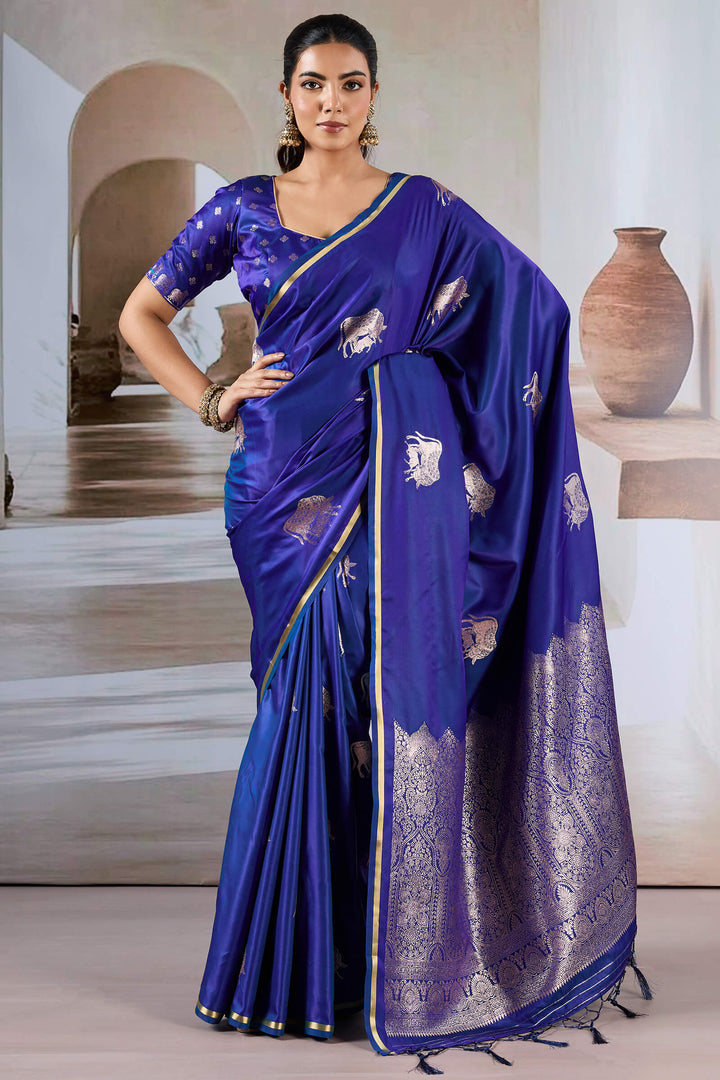 Catalina Blue Banarasi Satin Silk Saree