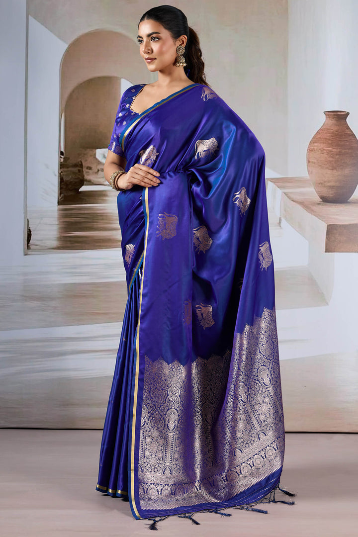Catalina Blue Banarasi Satin Silk Saree