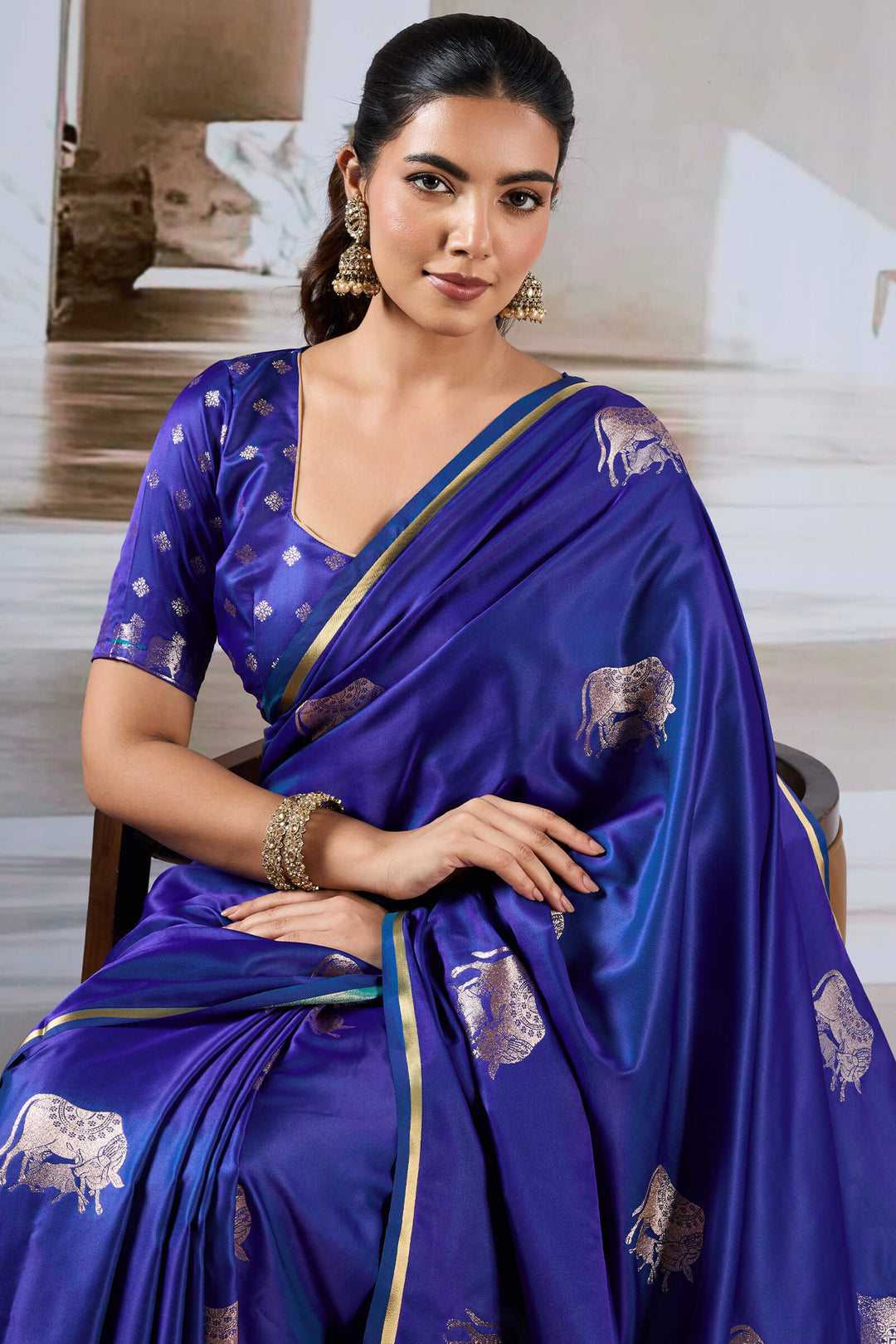 Catalina Blue Banarasi Satin Silk Saree