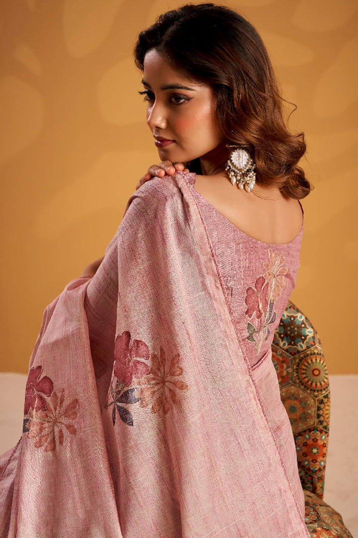 Cavern Pink Kasheeda work Tussar Silk Saree