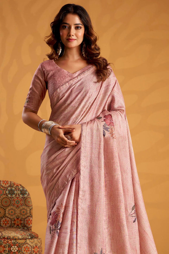 Cavern Pink Kasheeda work Tussar Silk Saree