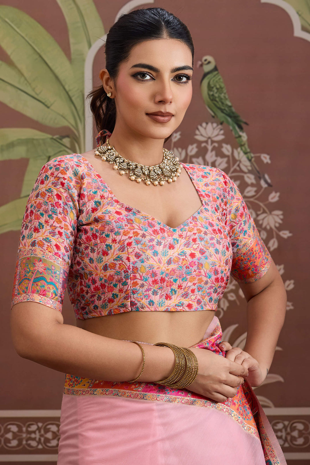 Cavern Pink Kashmiri Modal Pashmina Silk Saree