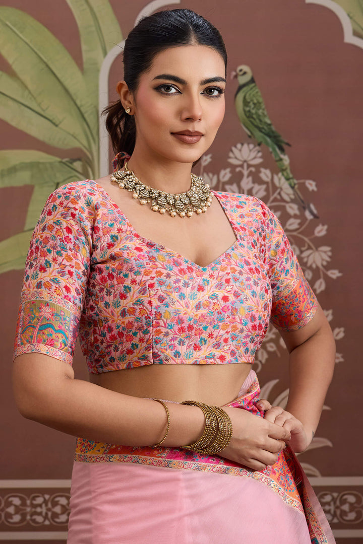 Cavern Pink Kashmiri Modal Pashmina Silk Saree