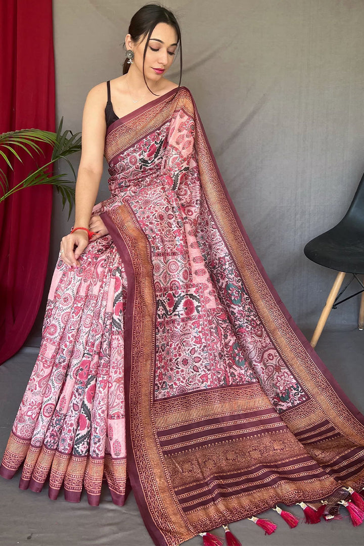 Cavern Pink Printed Cotton Silk Saree