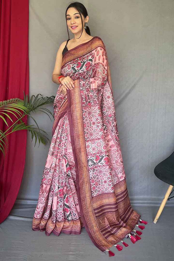 Cavern Pink Printed Cotton Silk Saree