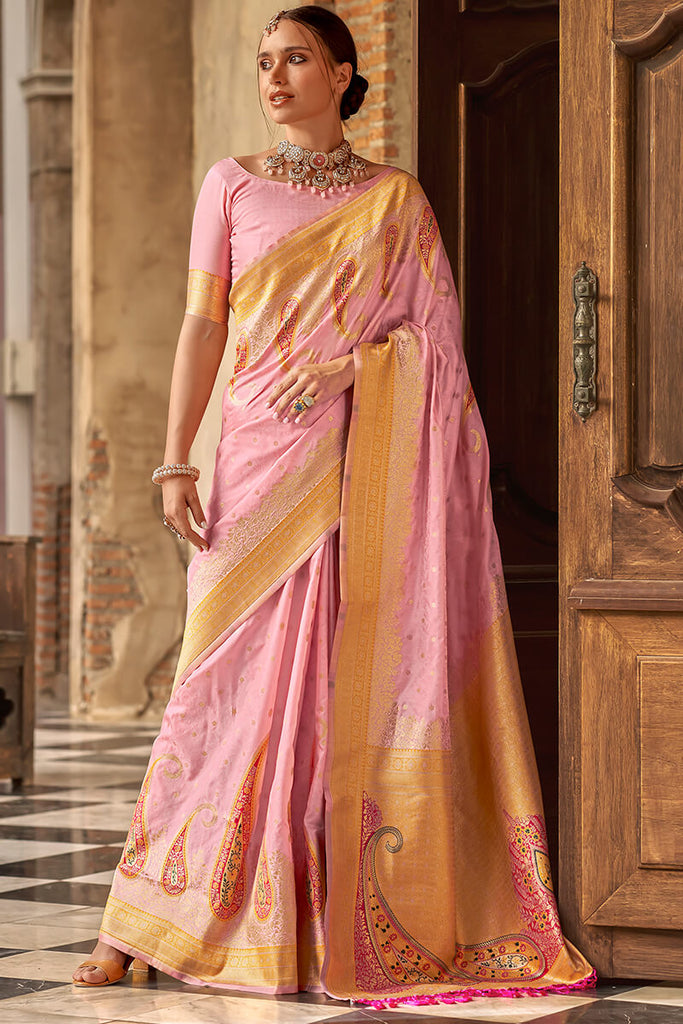 Cavern Pink Soft Banarasi Silk Saree