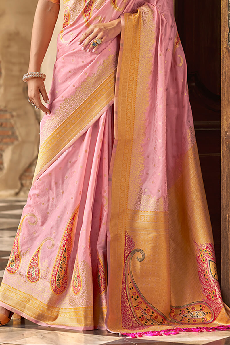 Cavern Pink Soft Banarasi Silk Saree