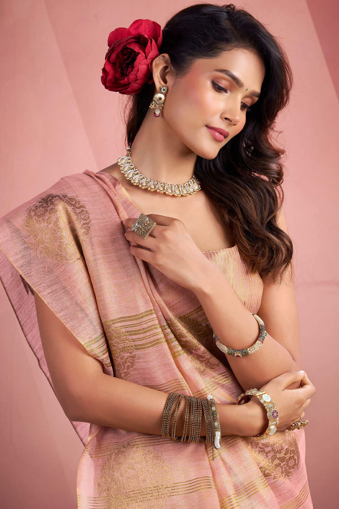 Cavern Pink Tissue Silk Saree