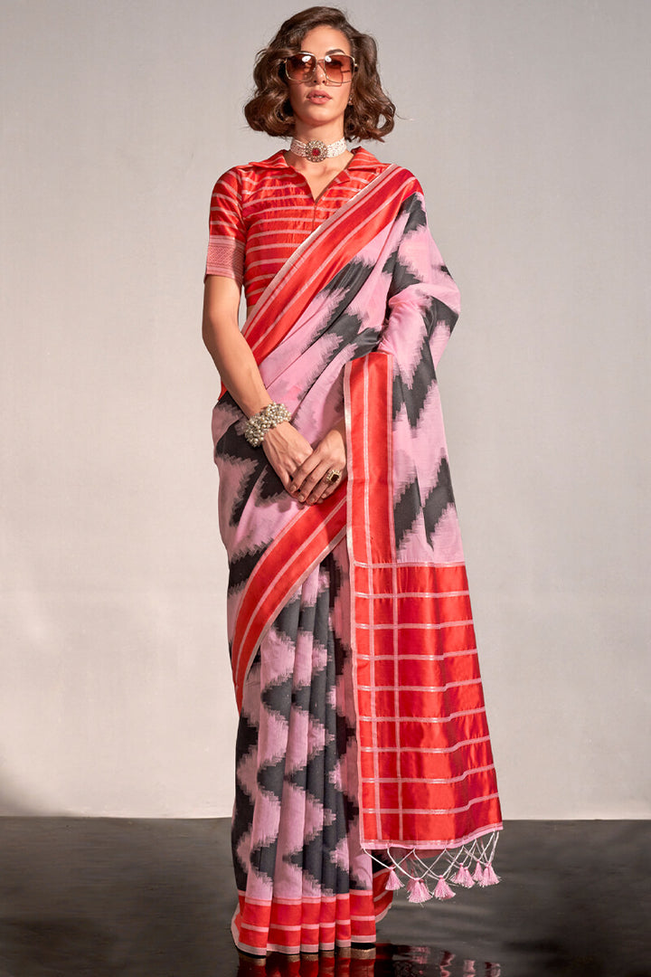 Cavern Pink Woven Soft Silk Saree