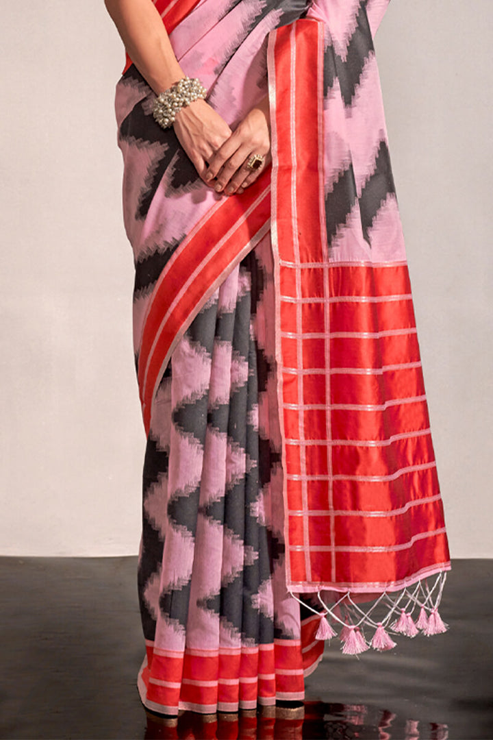 Cavern Pink Woven Soft Silk Saree