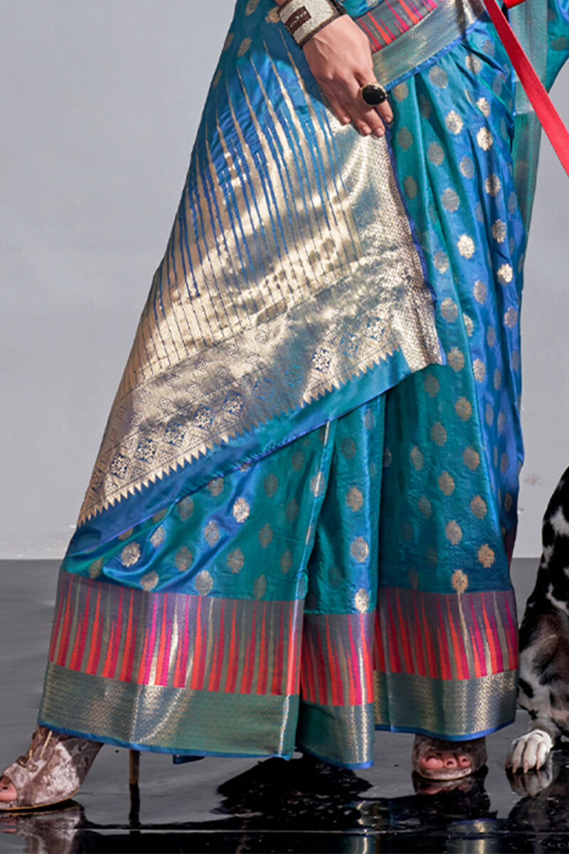 Celestial Blue Zari Woven Banarasi Silk Saree