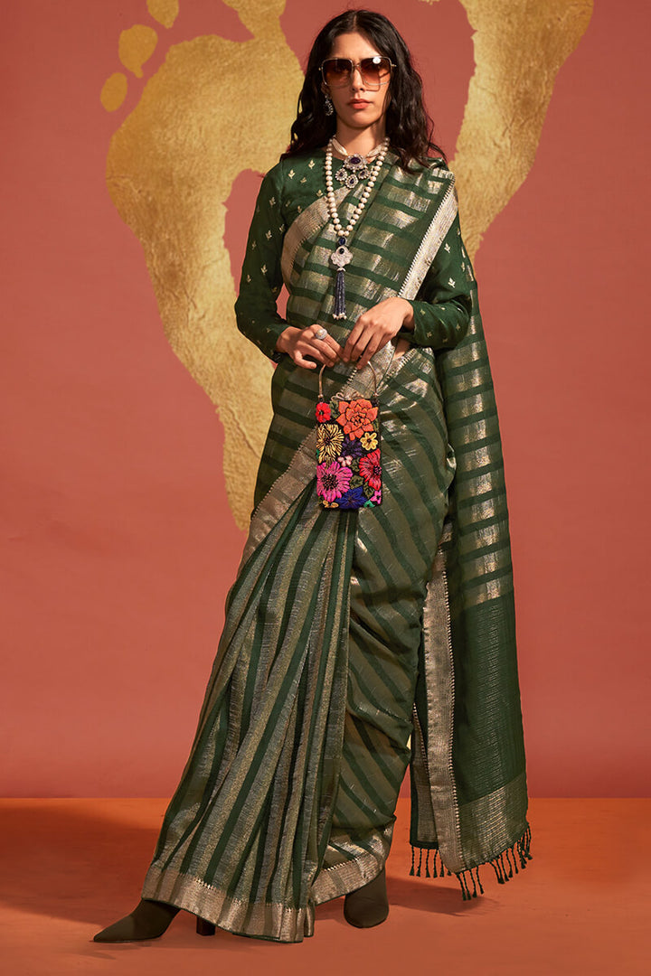 Celtic Green Banarasi Silk Saree