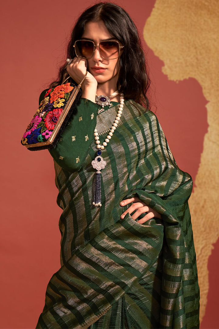 Celtic Green Banarasi Silk Saree