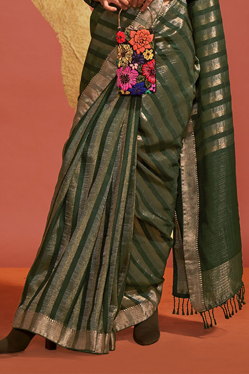 Celtic Green Banarasi Silk Saree