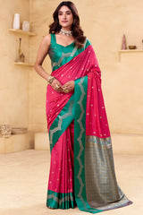 Cerise Pink Banarasi Satin Silk Saree