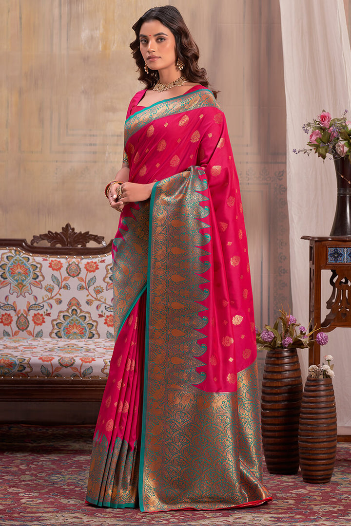 Cerise Pink Banarasi Silk Saree