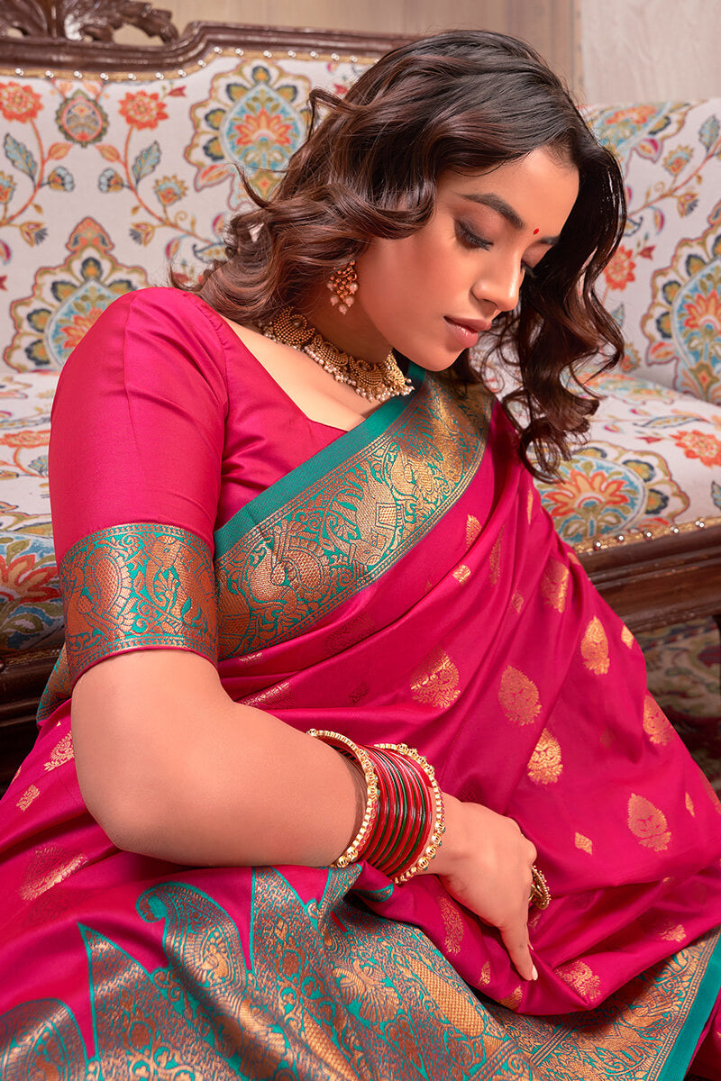 Cerise Pink Banarasi Silk Saree