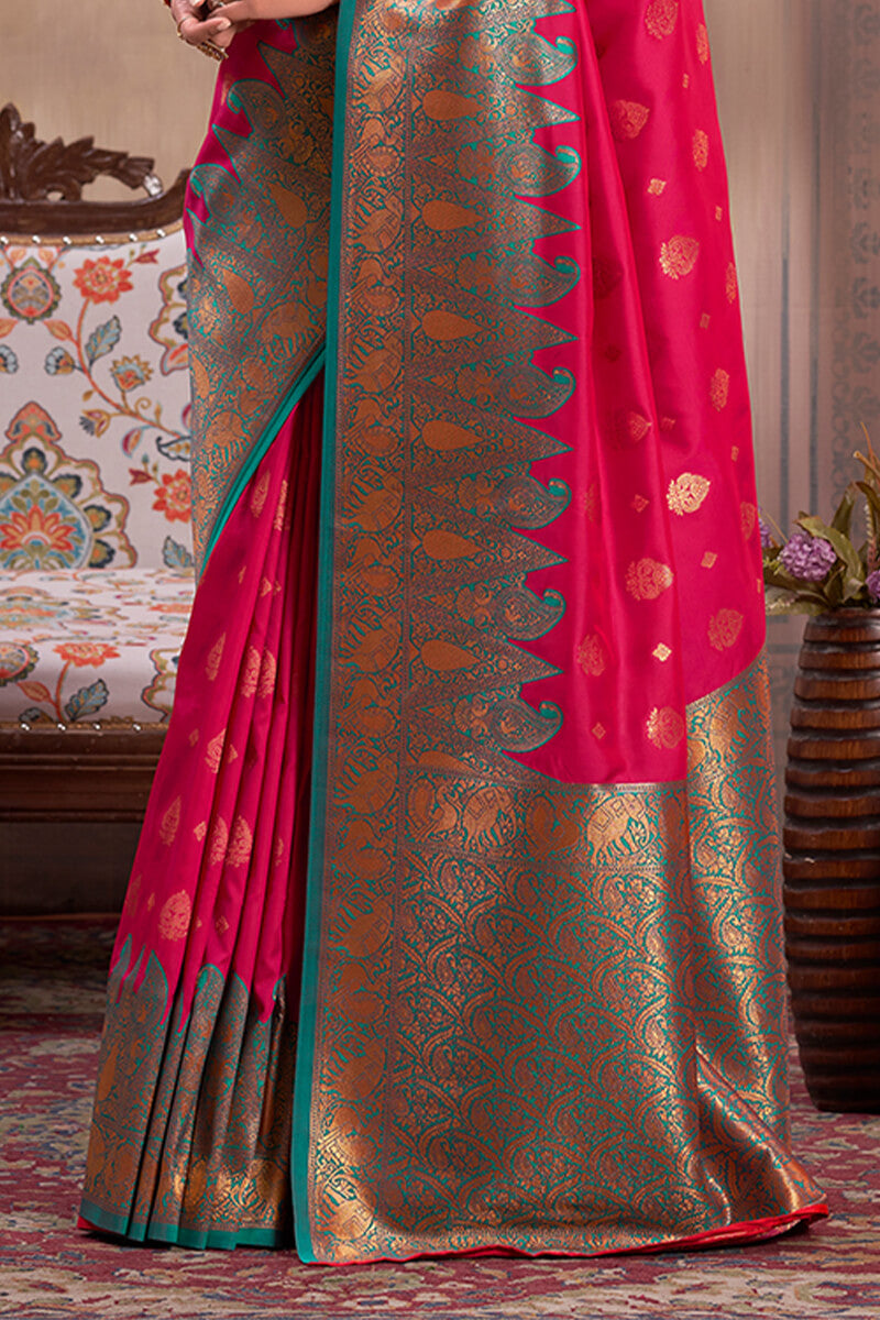 Cerise Pink Banarasi Silk Saree