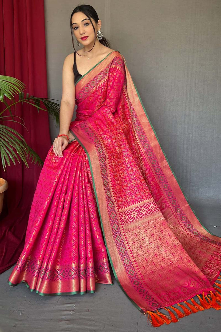 Cerise Pink Patola Silk Saree