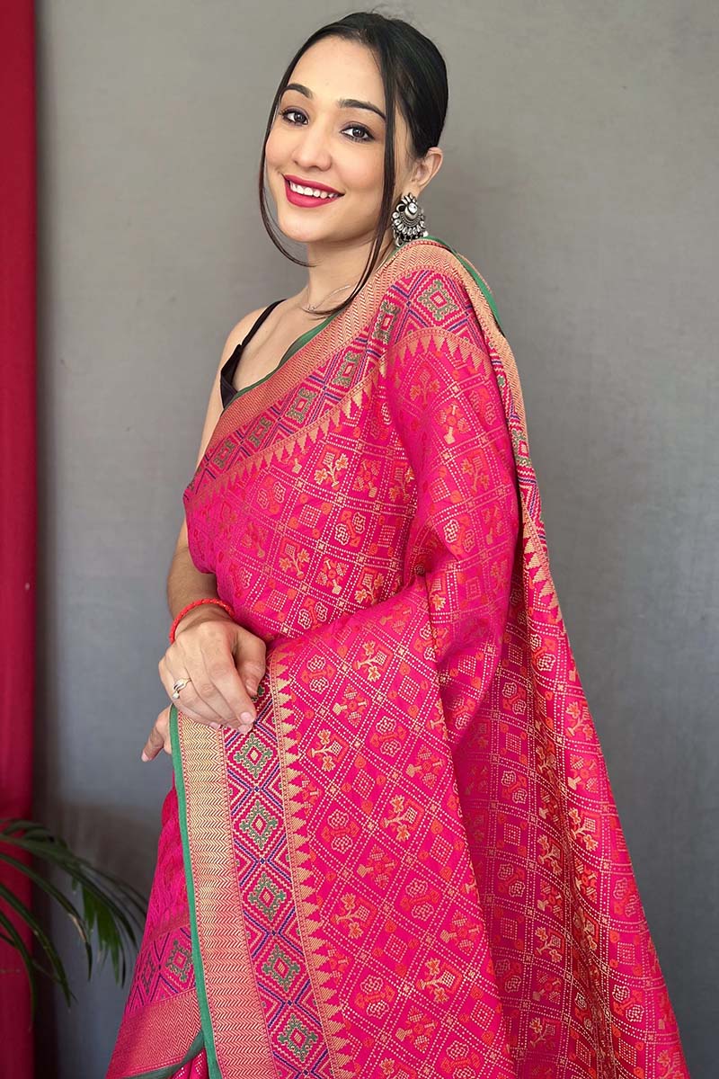 Cerise Pink Patola Silk Saree