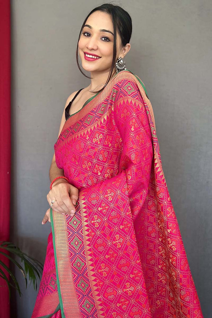 Cerise Pink Patola Silk Saree