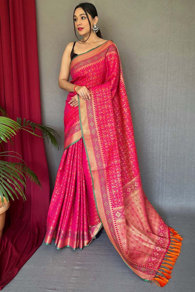 Cerise Pink Patola Silk Saree