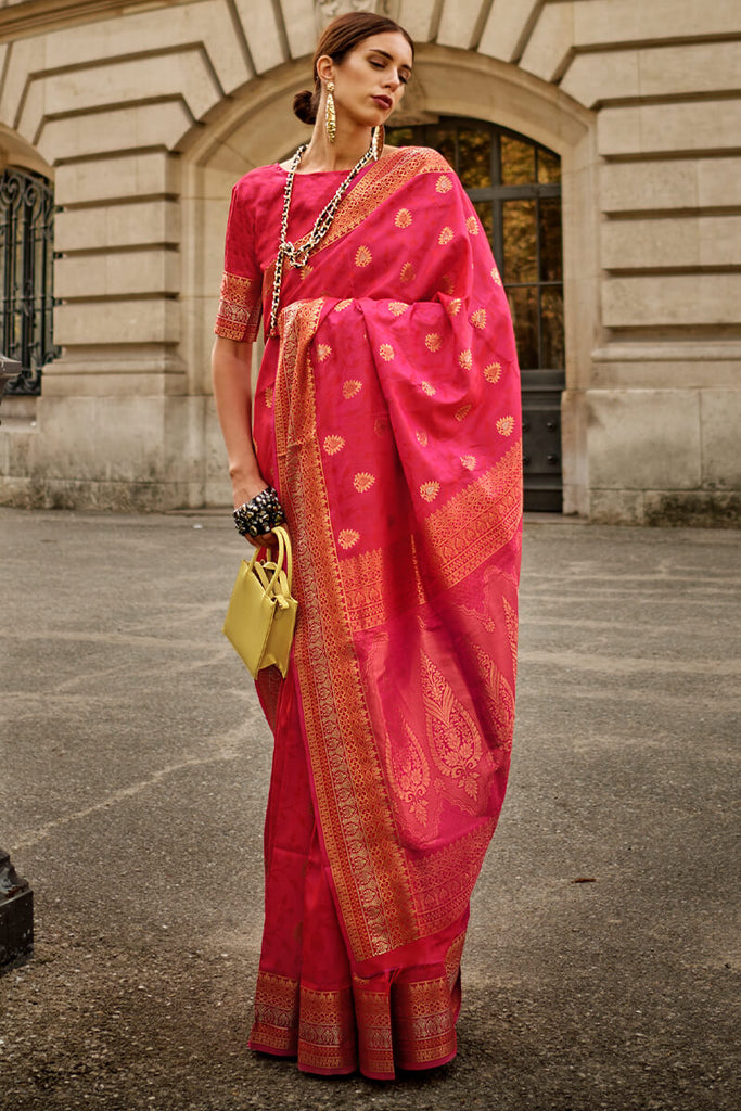 Cerise Pink Soft Banarasi Silk Saree