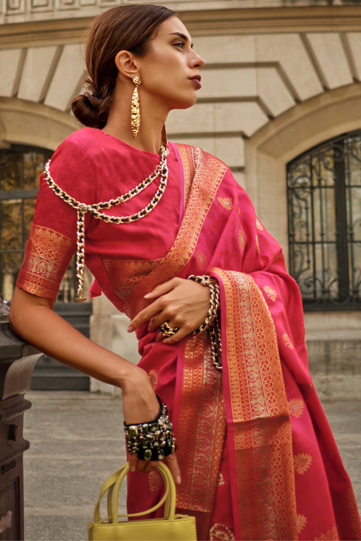 Cerise Pink Soft Banarasi Silk Saree